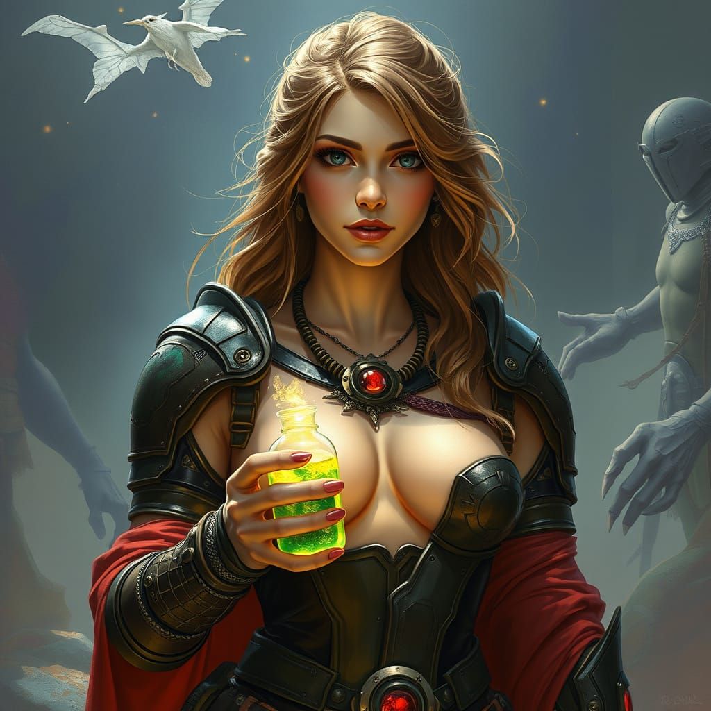 Fantasy Woman with Potion in Vibrant Digital Art