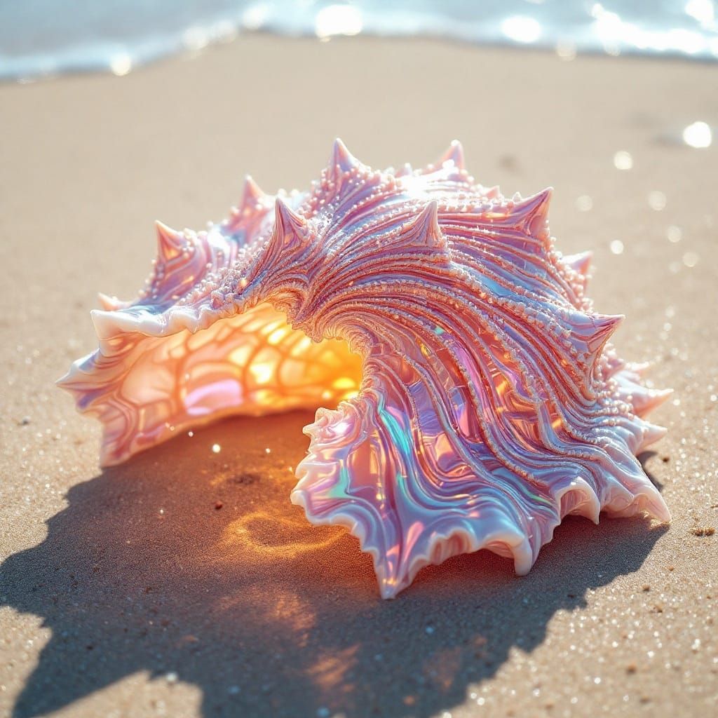 Iridescent Shell in 5D Fractal Geometry, Cyberpunk Art Nouve...