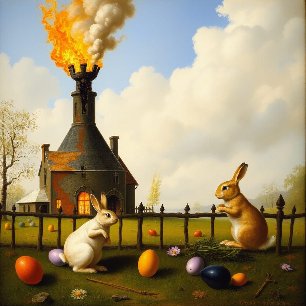Chagall-Inspired Rabbits Unleash Destruction on a Burning Ma...