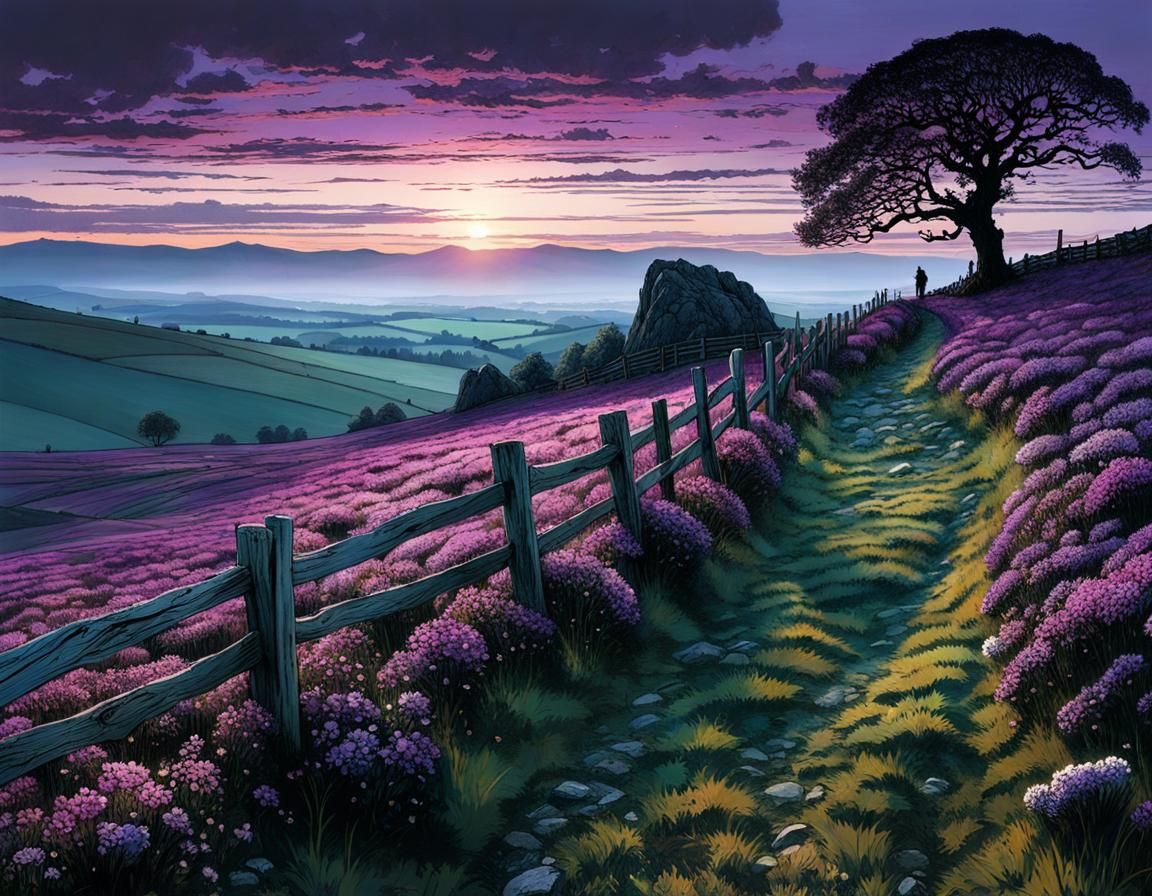 Purple and White Meadows Landscape Painting