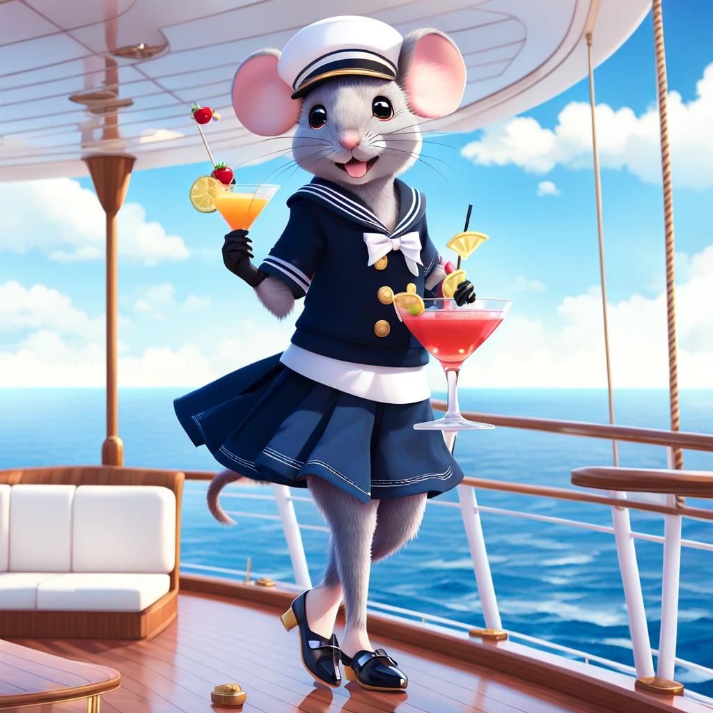 Mouse Sailor on Yacht: 3D Anime Art