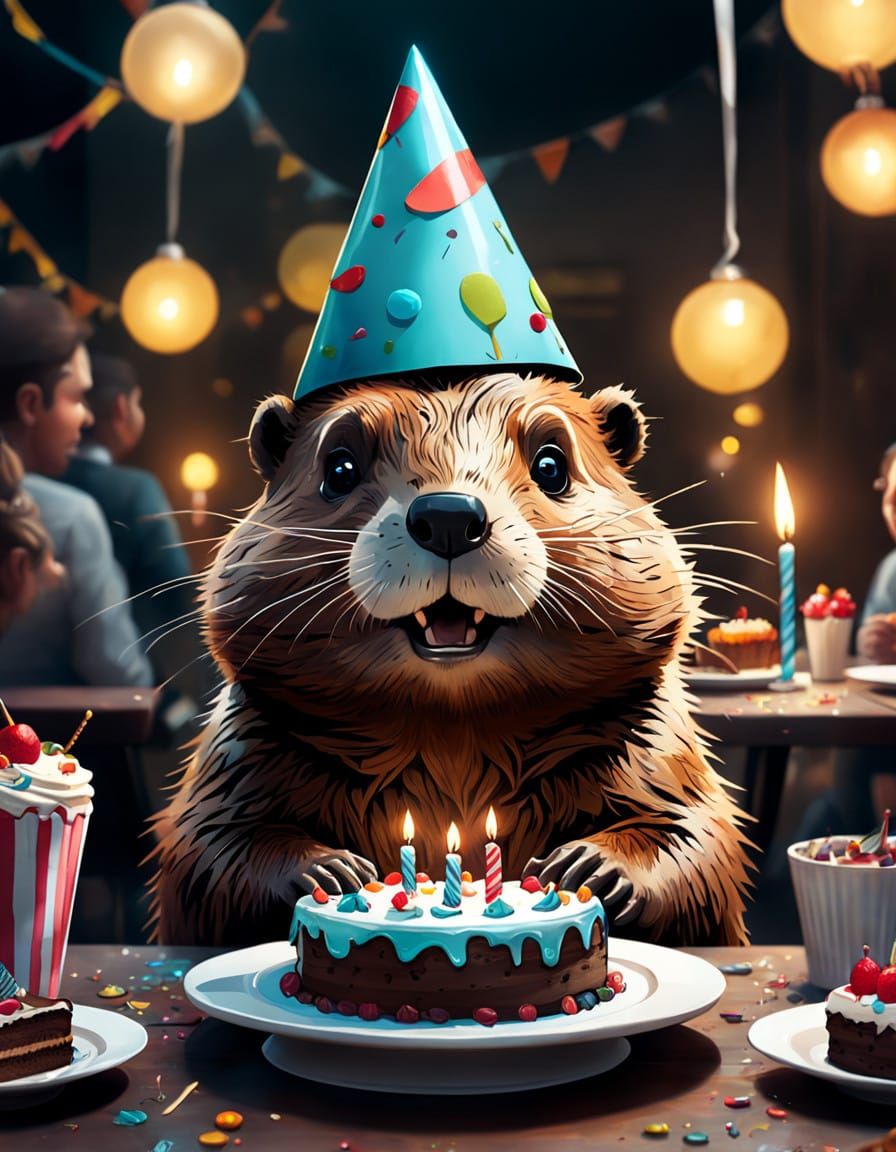 A Happy Beaver Celebrates in a Vibrant Party Scene