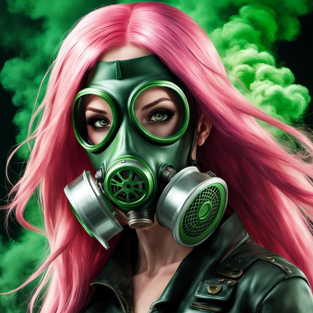 Woman with Gas Mask in Smoky Living Room