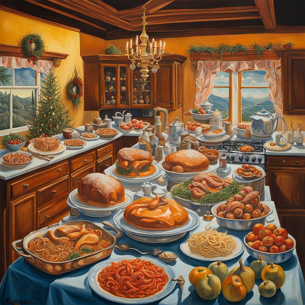Surreal Christmas Feast in Gouache and Watercolor