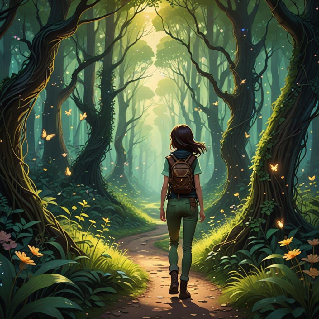 Whimsical Forest Girl in Soft Focus, Inspired by Hayao Miyaz...