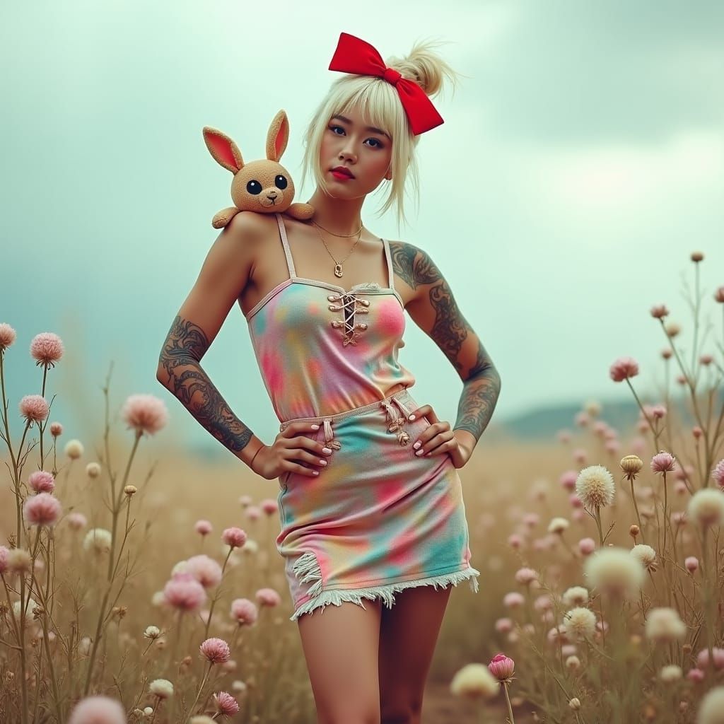 K-Pop Album Cover: Woman in Whimsical Flower Field