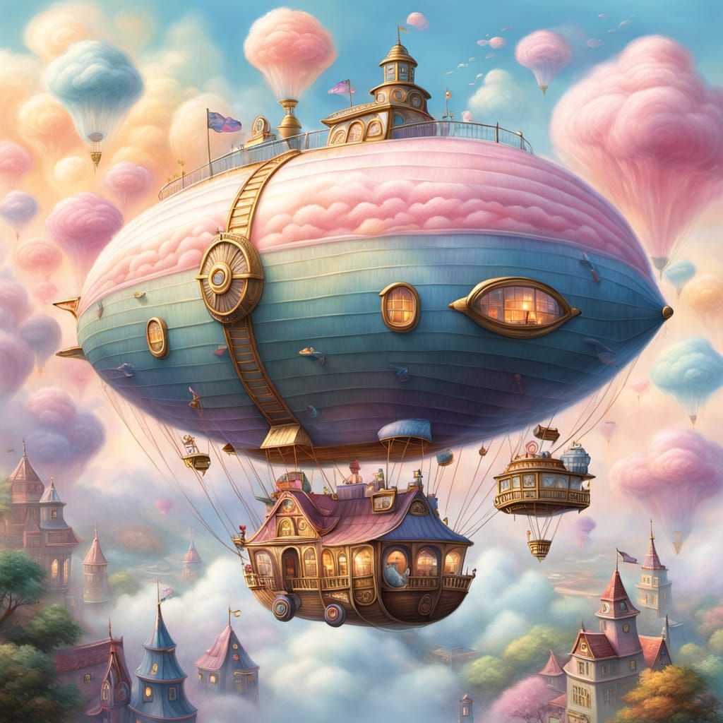 Fantasy Cotton Candy Airship in Pastel Colors