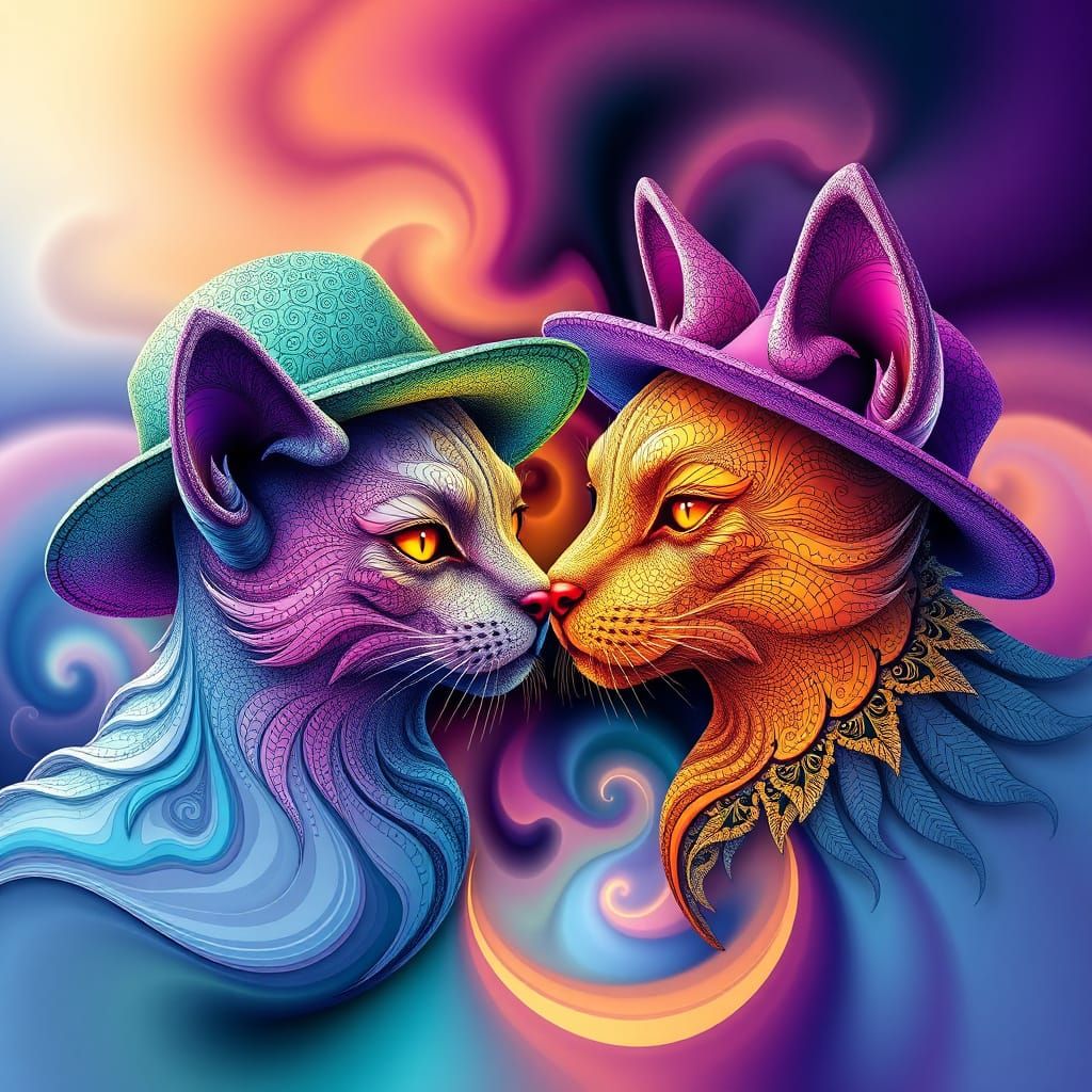 Abstract Cat vs Dog Hats: Zentangle Fractal Art