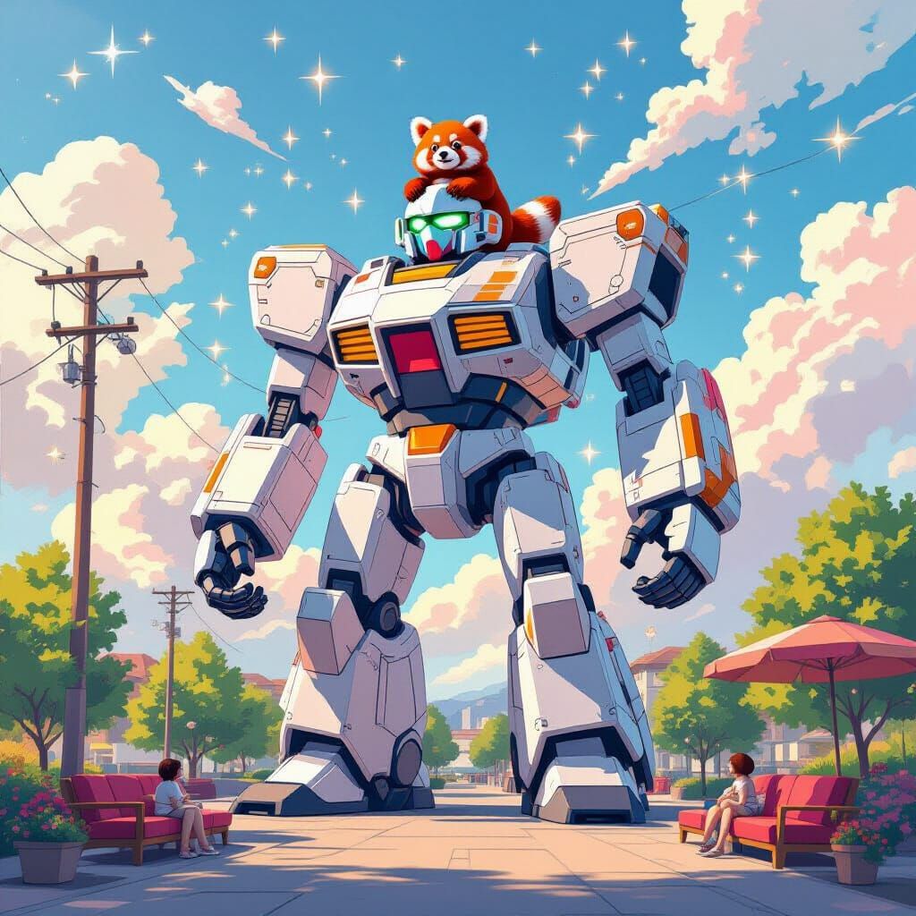 Giant Robot with Red Panda on Summer Monument