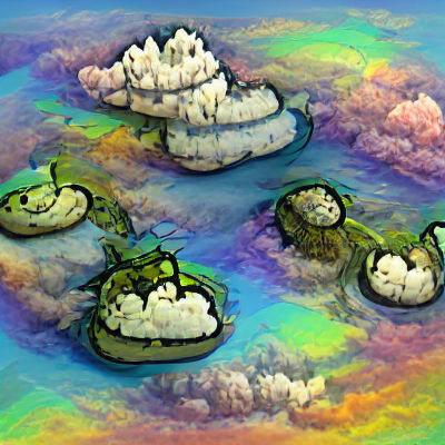 Floating Islands in Rainbow Cloudscape