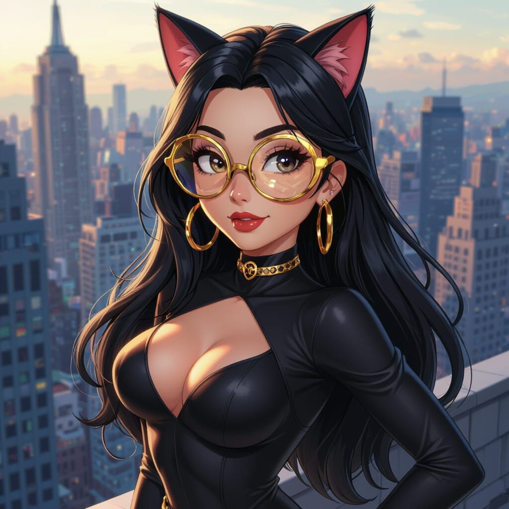 Colombian Catwoman on Skyscraper Rooftop