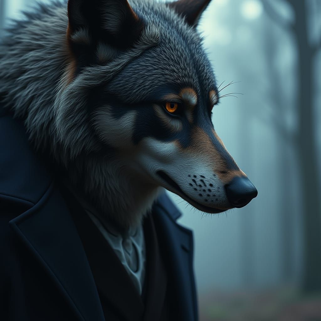 Ethereal Werewolf Portrait in Hyper-Detailed Cyberpunk Style