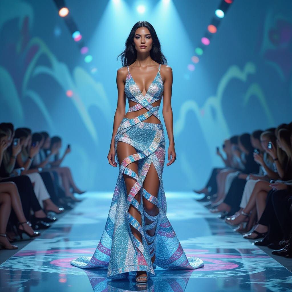 DNA Dress on Futuristic Catwalk: Digital Art