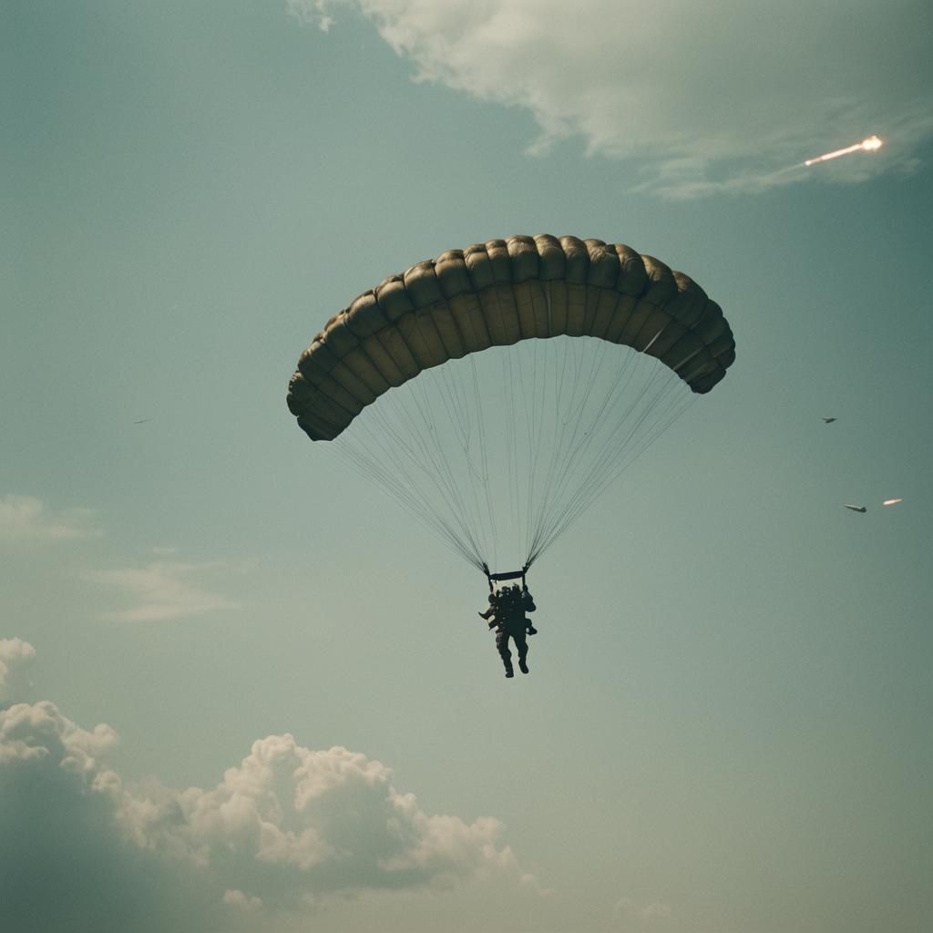 Soldier Parachuting from Fighter Plane: Cinematic Still