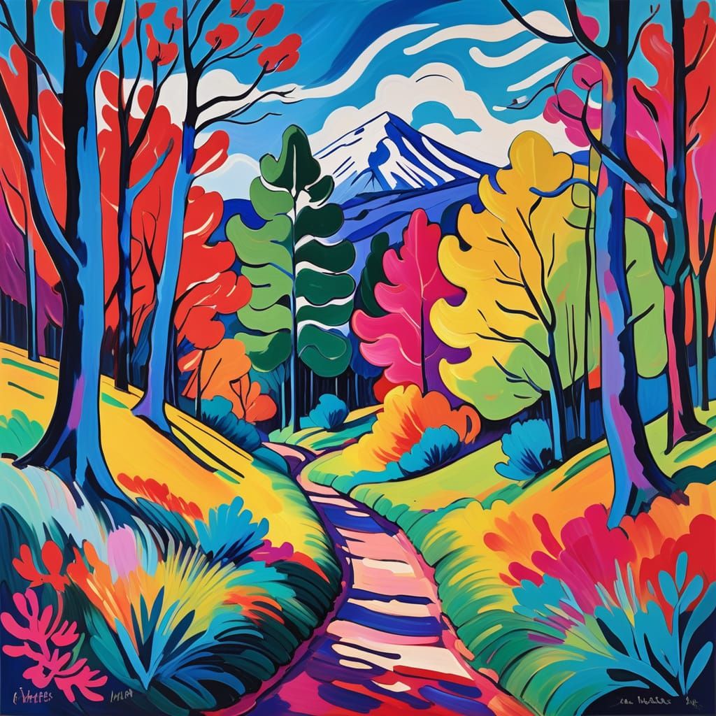 Expressive Forest Landscape in Fauvist Style