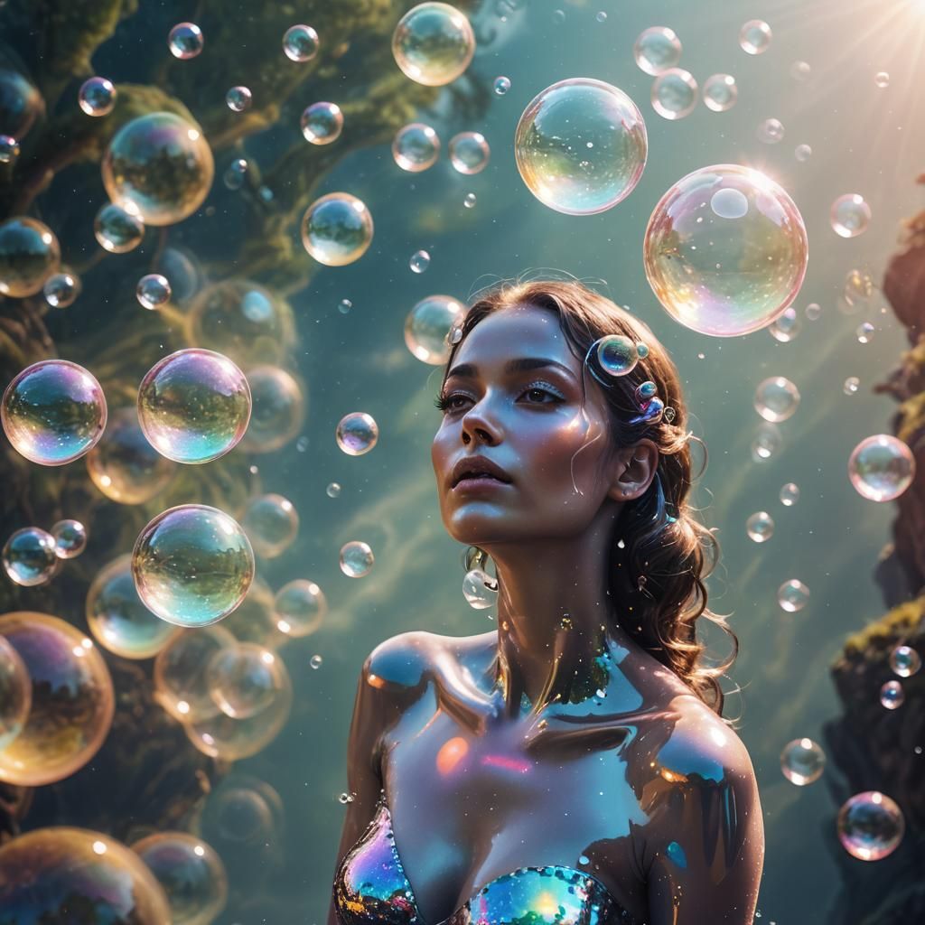 Iridescent Bubble Woman on Alien Planet