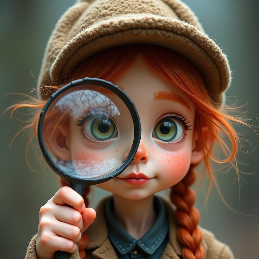 Redhead Girl Detective with Magnifying Glass