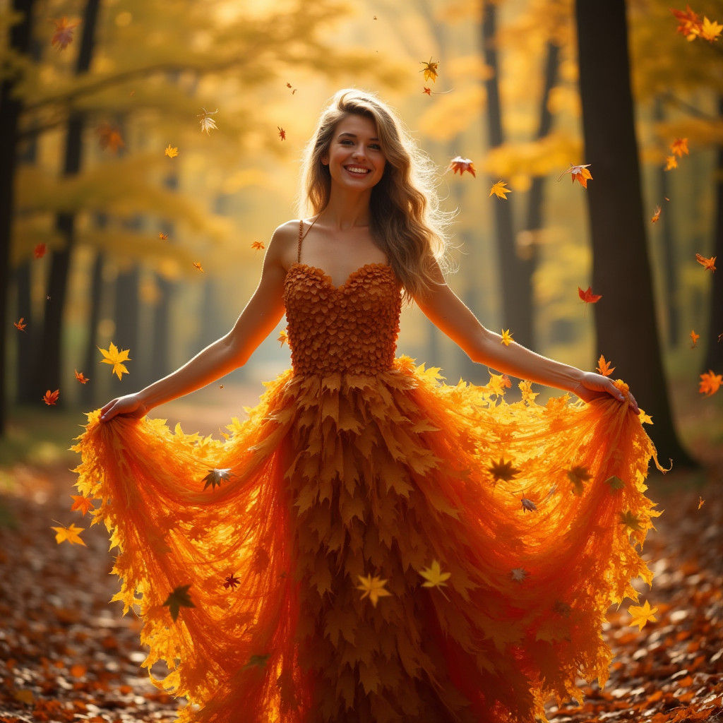Autumn Leaf Gown in Golden Forest Light