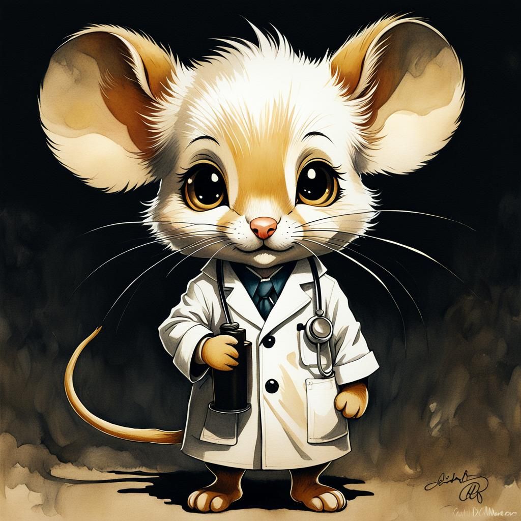 Chibi Mouse Doctor Portrait in Film Noir Style