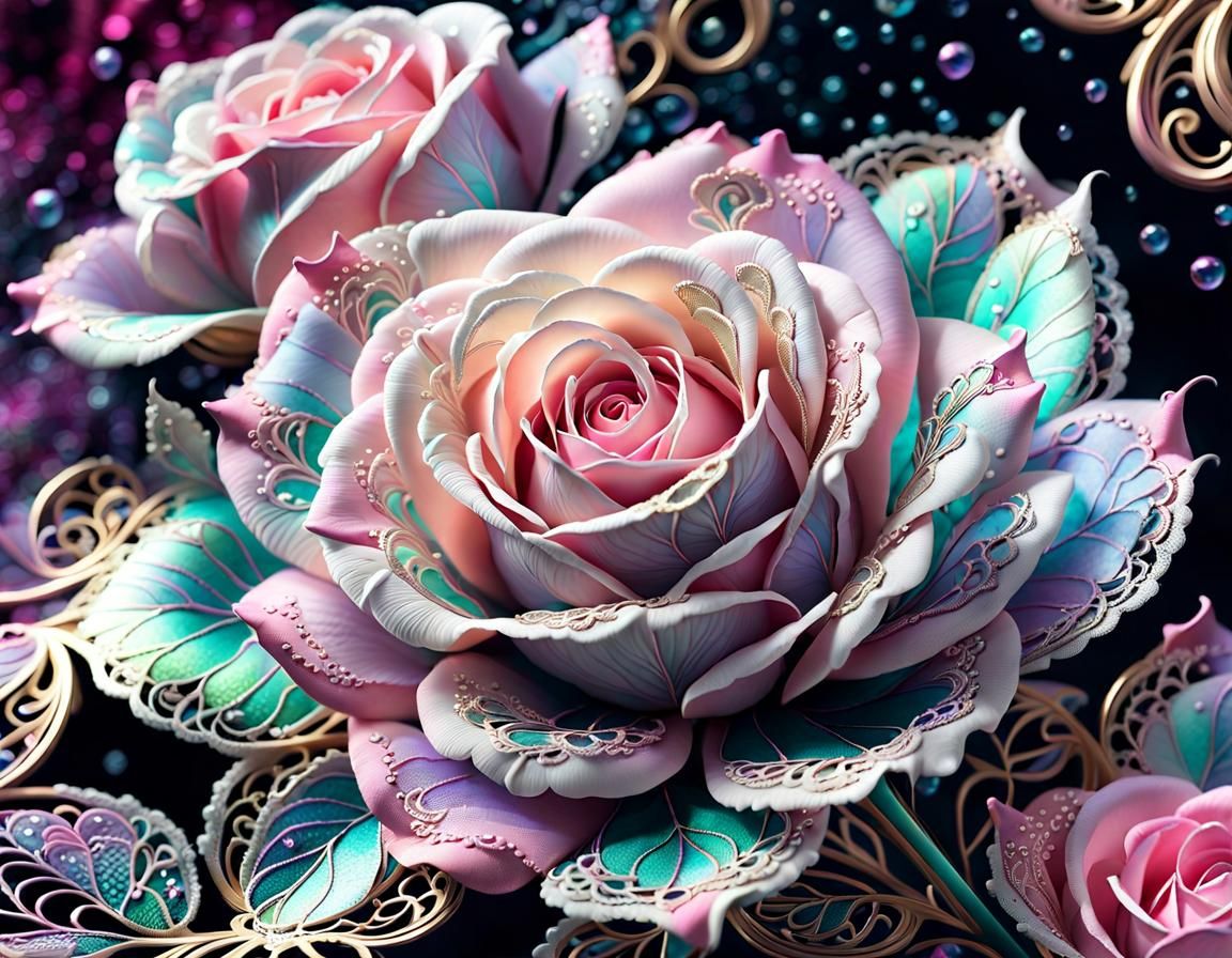 Lace Pastel Filigree Roses Close-up