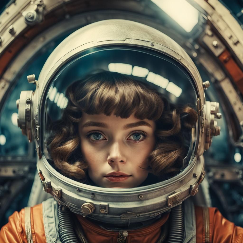 Soviet Girl in Spacesuit: Hyperrealistic 70s Photo