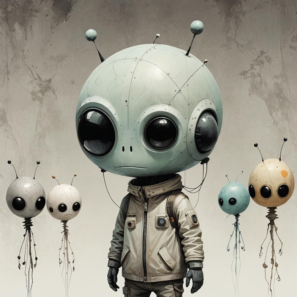 Minimalist Alien Clipart in Pastel Colors