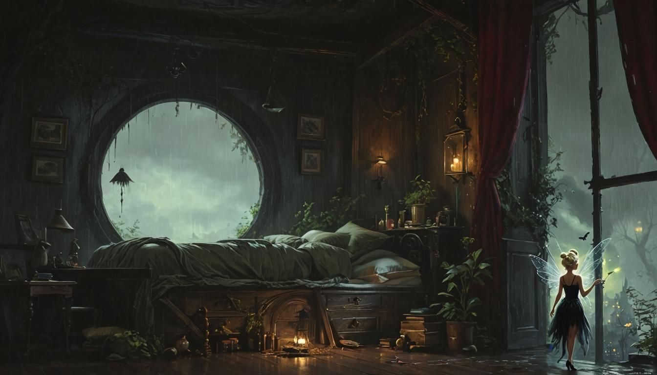 Noir Tinkerbell in Dark Fairy Tale Forest