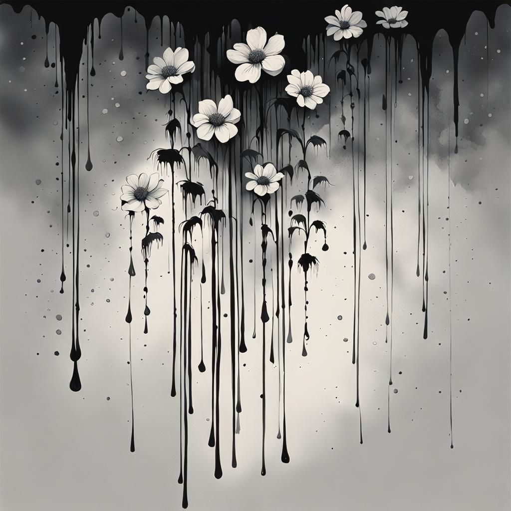 Melancholic Bouquet of Sad Flowers in Watercolor Style