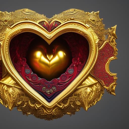 Heart with Gold Filigree Inlay: Detailed Matte Painting