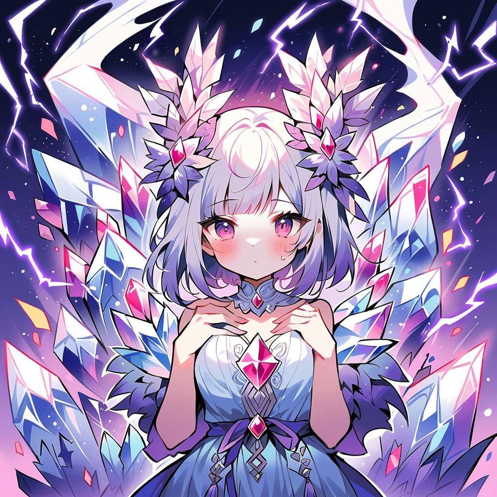 Anime Ice Queen Crystal Portrait with Gouache Details