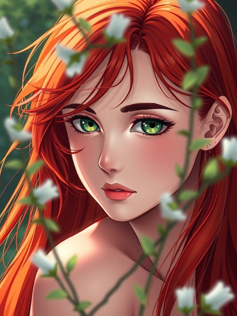 Ethereal Red-Haired Woman in Studio Trigger Style