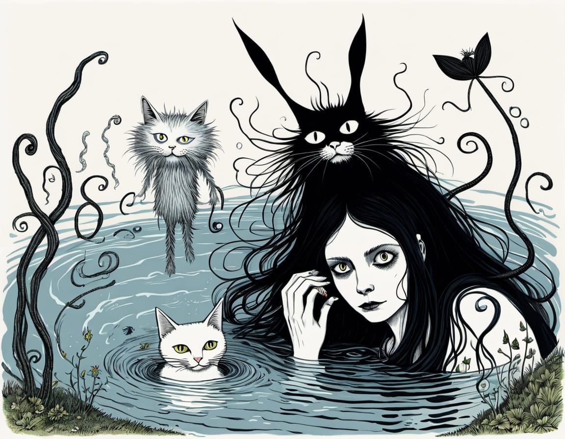 River Witch's Whirlpool Mishap with Bored Cat