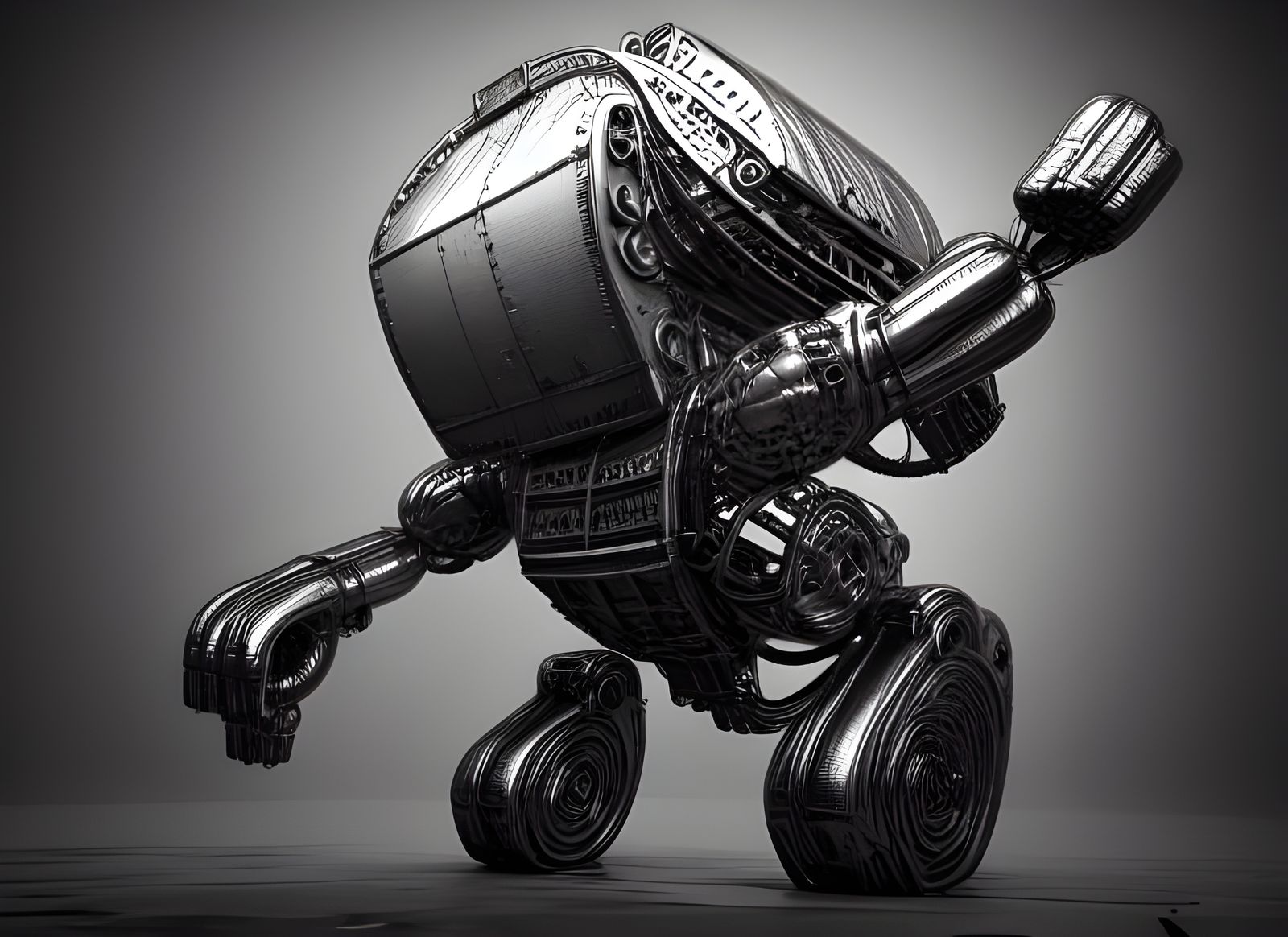 Steampunk Robot Boxer Punches Computer in Hyperreal Style