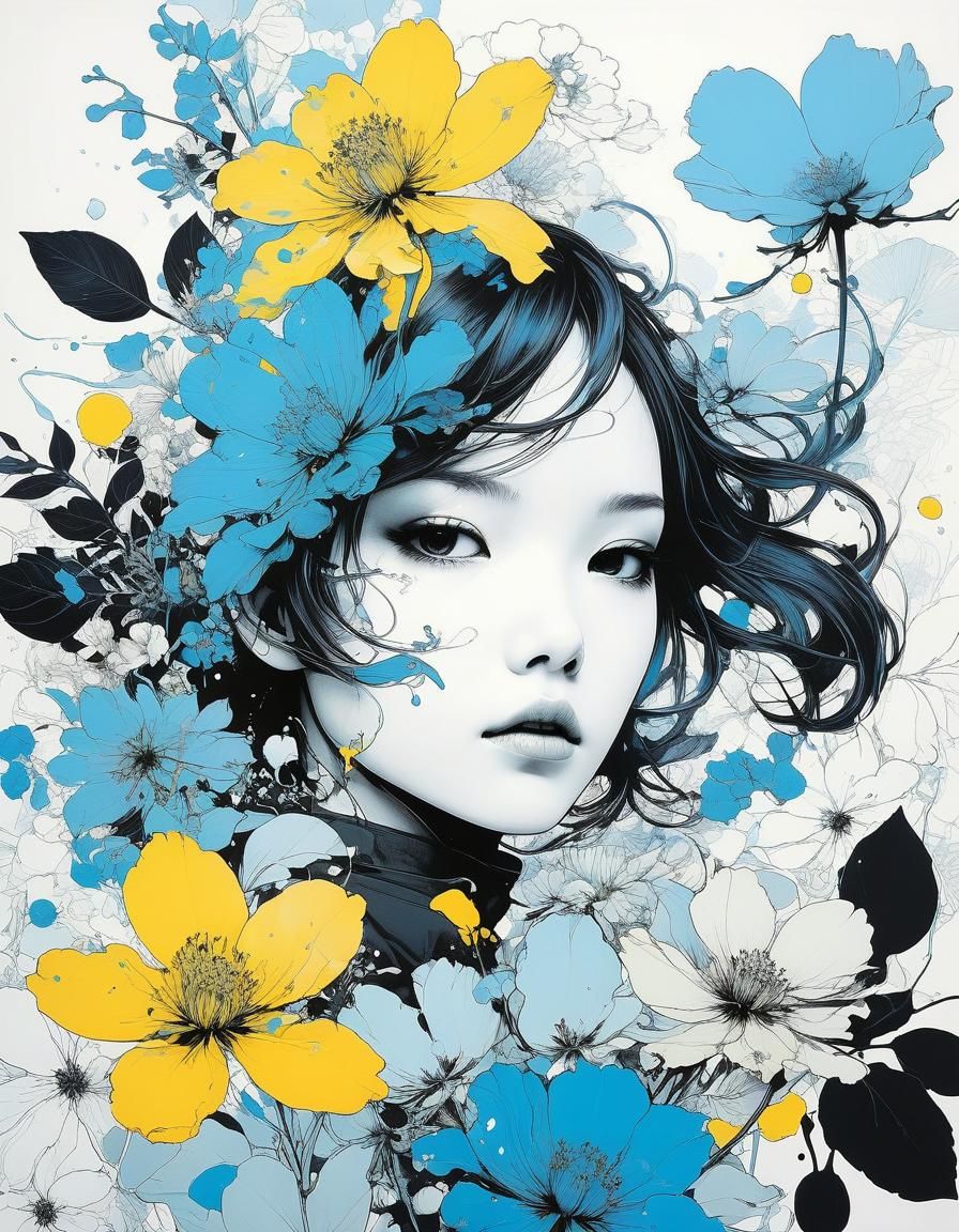 Cosmic Botanical Ink Drawing with Intricate Details