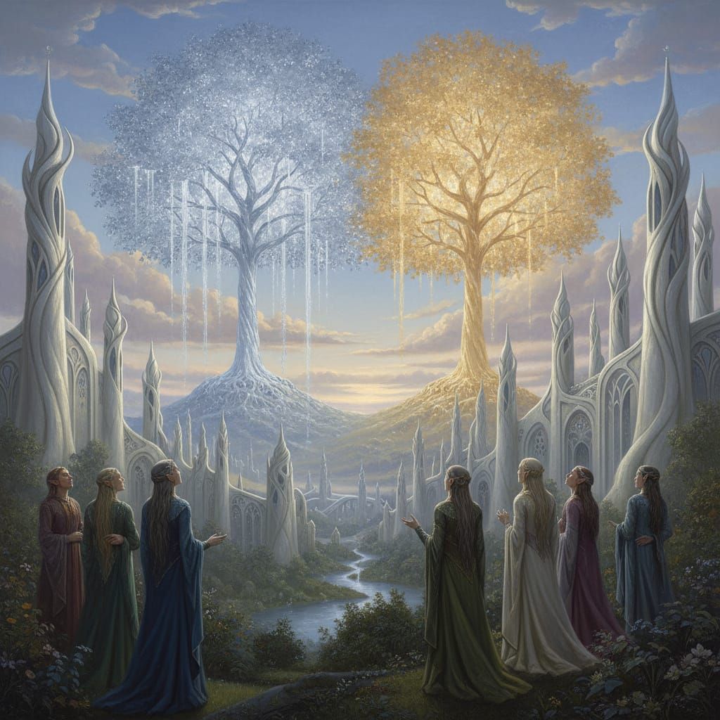 Luminescent Elven City Bathed in Magical Light