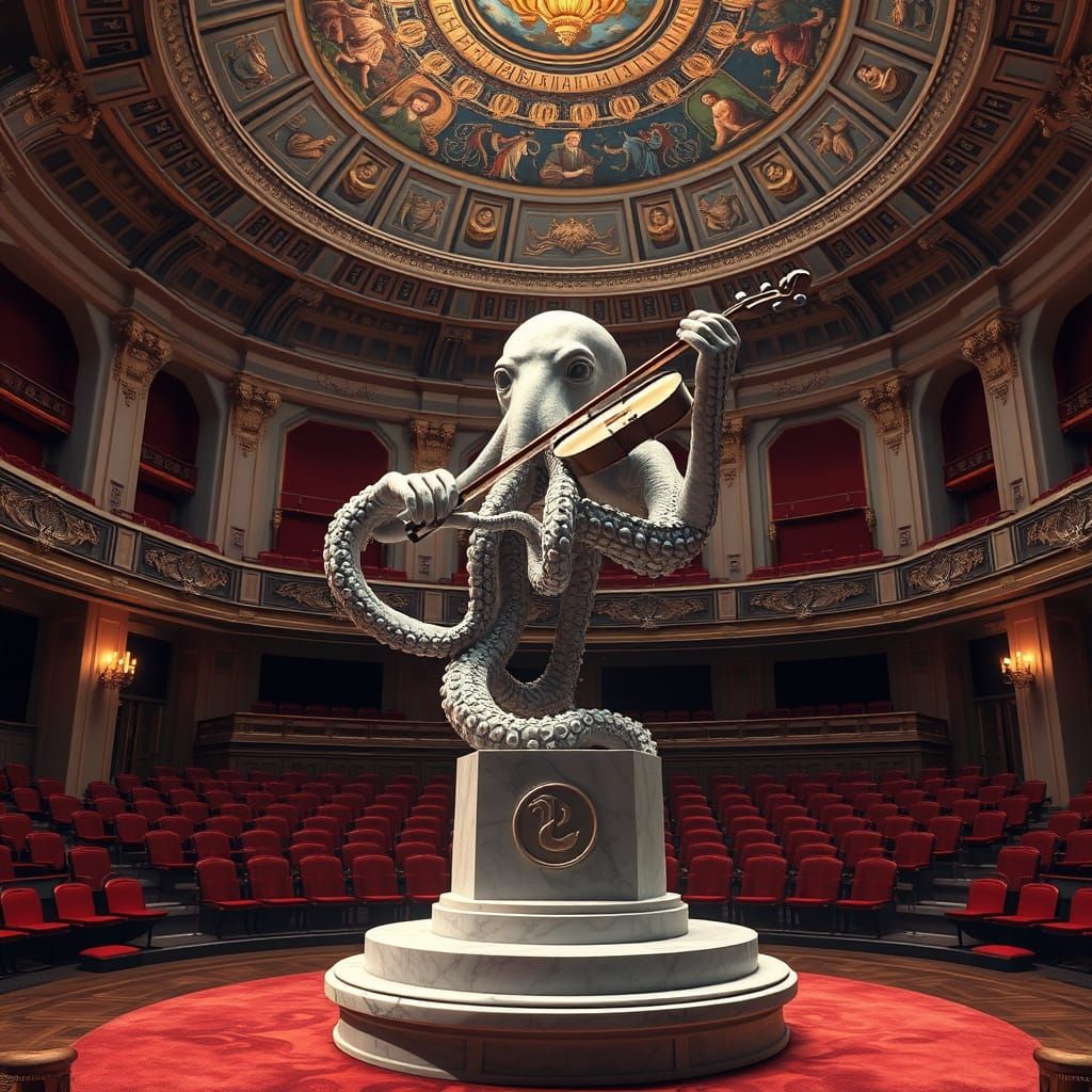 Surreal Octopus Maestro Performs in Grand Concert Hall