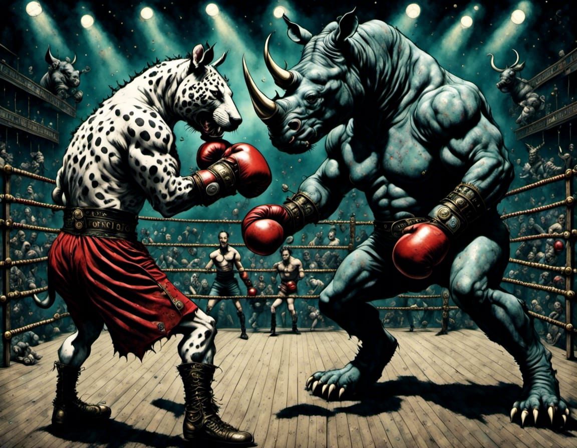 Anthro Jaguar Boxer Gets Punched in Fantasy Art