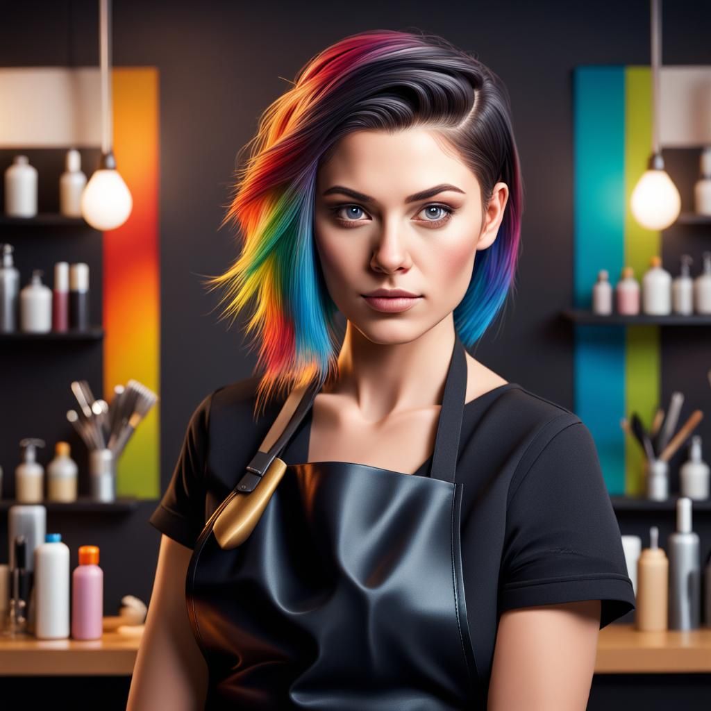 Hyperrealistic Hairdresser in Salon as Splash Art