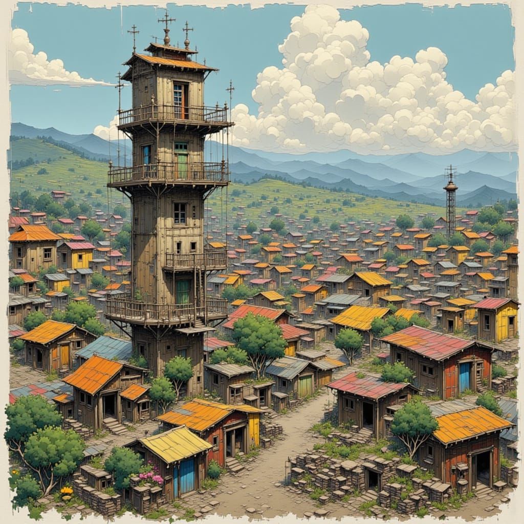 Ballardian Tower Overlooking Distant Town