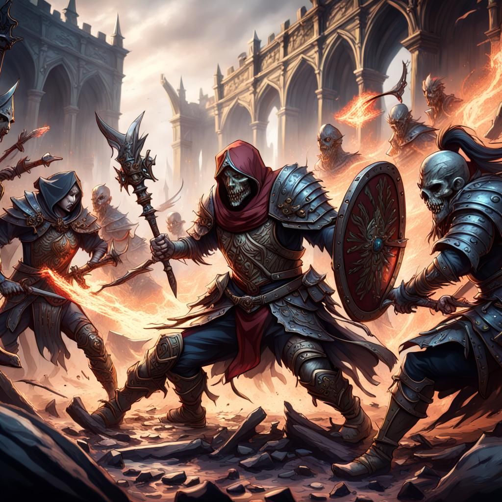 Warrior and Mage Fight Undead Soldiers