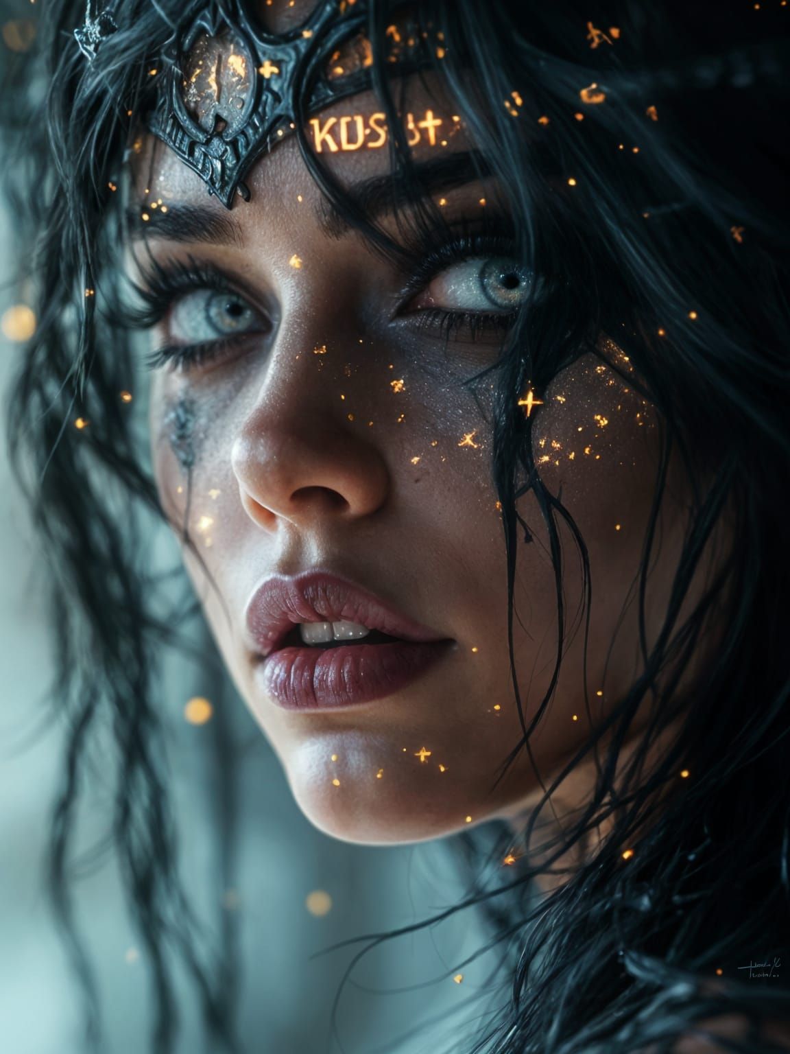 Pinup Model with Dark Magic in Triple Exposure Style