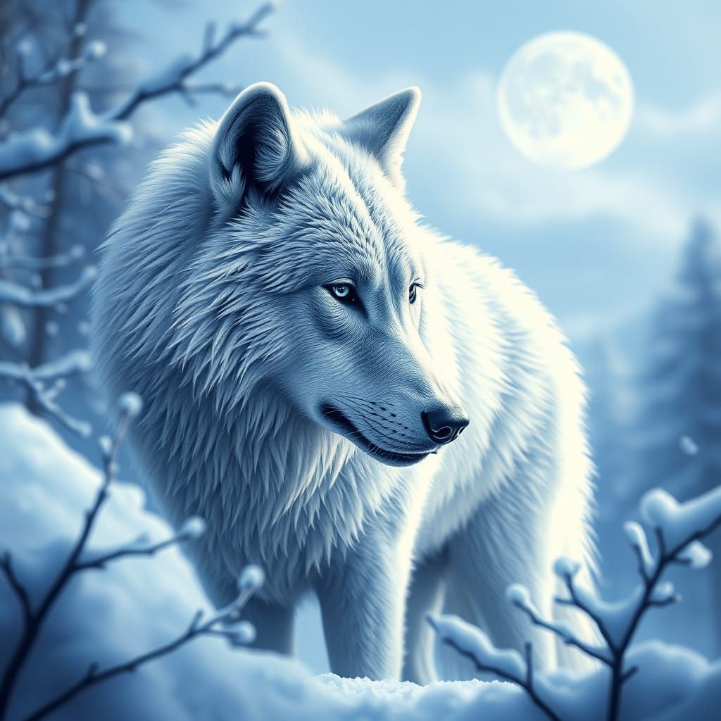 Elegant Snow Wolf in Soft Digital Art