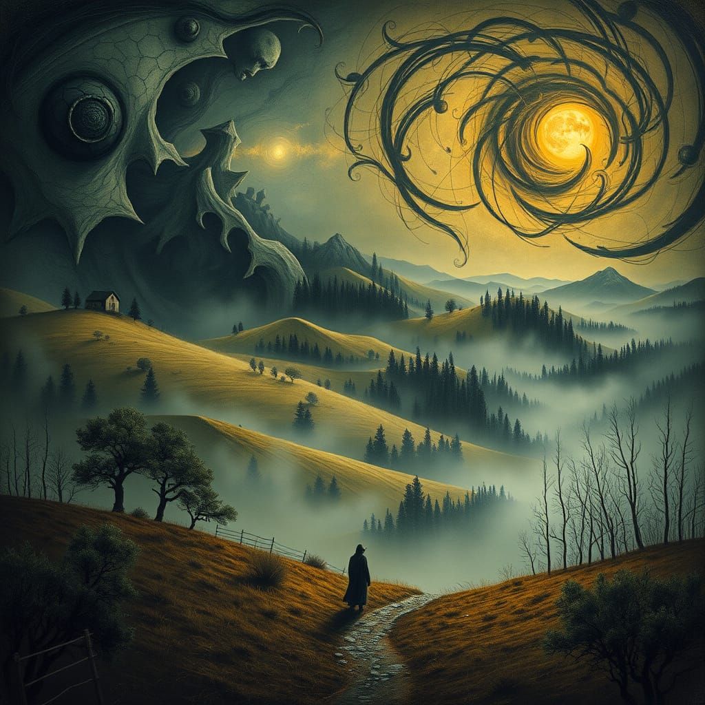 Mystical Rural Landscape with Lone Figure