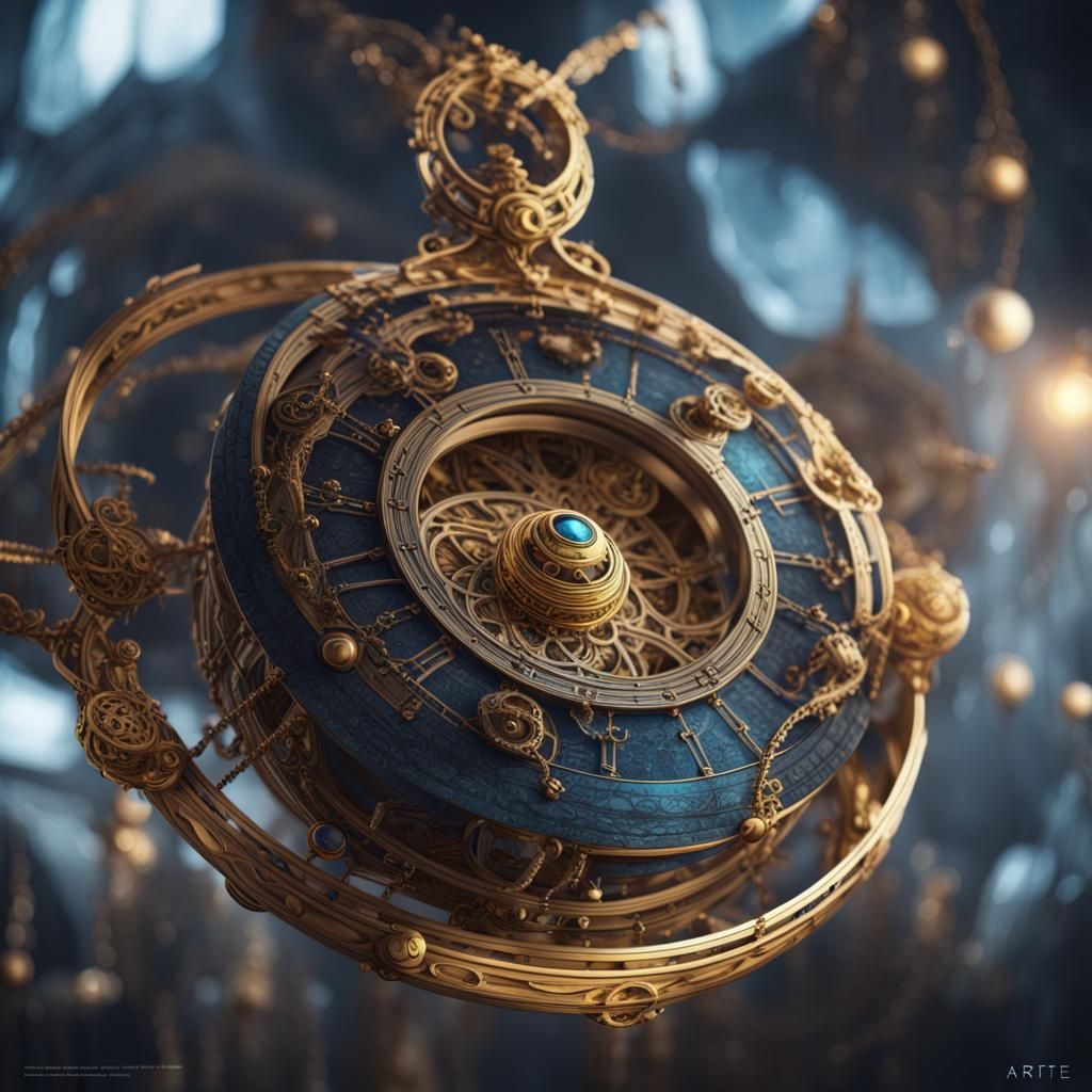 Astrolabe Gyroscope Jewelry in Tesseract: Detailed Matte Pai...