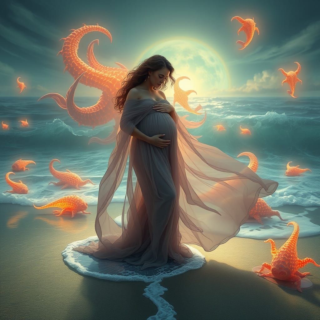 Enchanted Ocean Goddess in Dreamlike Fantasy Scene