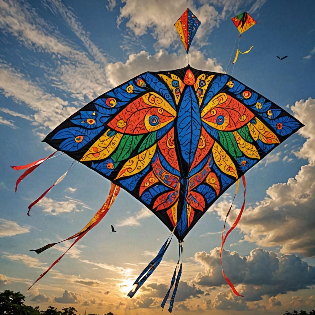 Colorful Wau Kites in Flight: Batik Art Photography