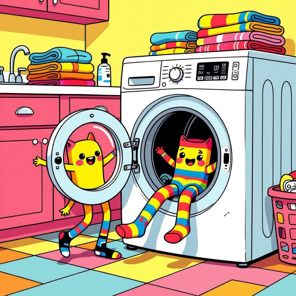 Socks Escape Laundry Room: Cartoon Animation Style