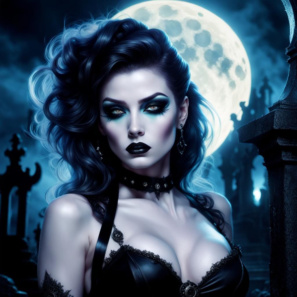 Gothic Pin-Up in Bioluminescent Graveyard