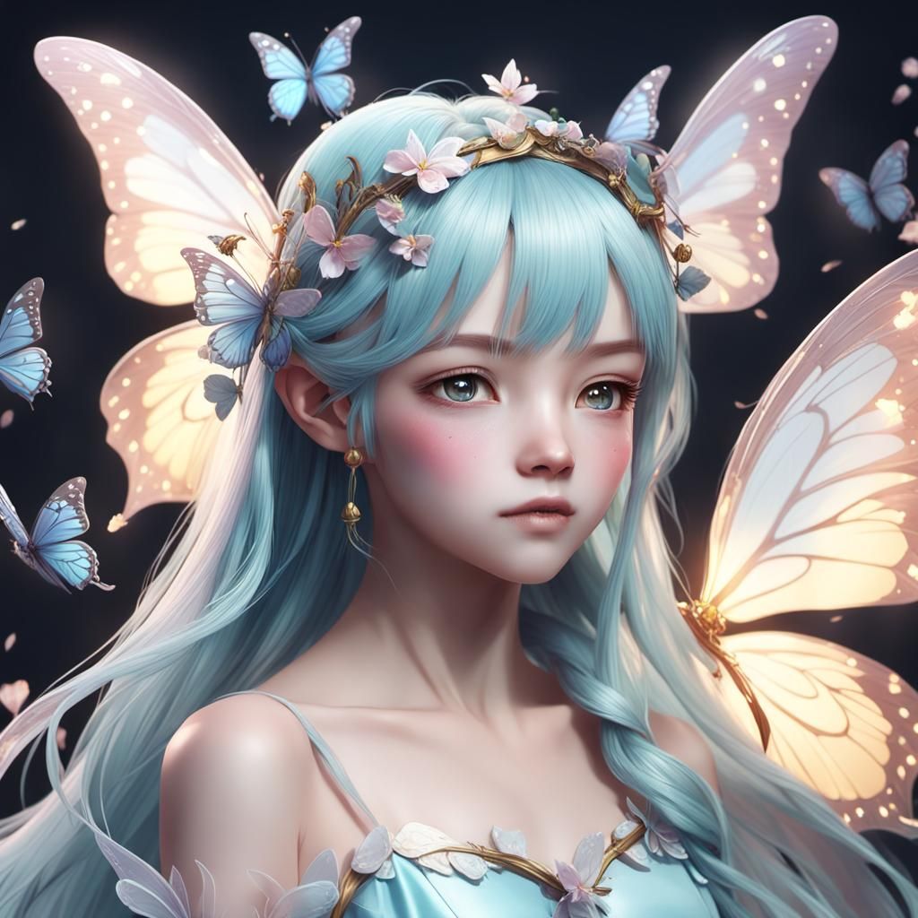 Anime Fairy Princess with Butterfly Wings in 3D