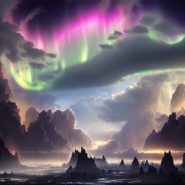 Titans Clash Under Aurora Borealis: Digital Matte Painting